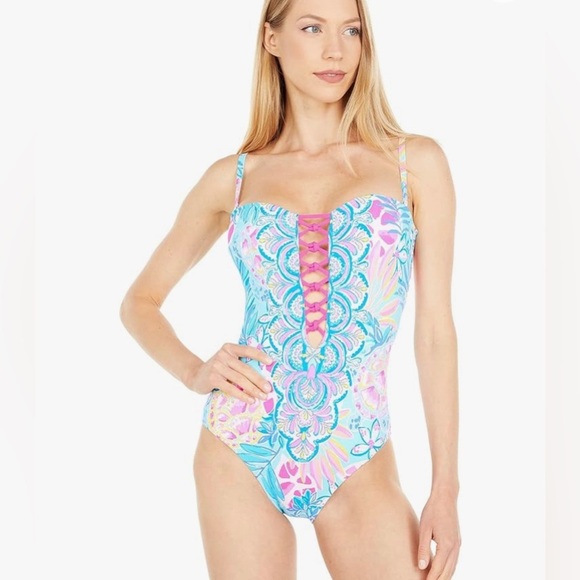 Lilly Pulitzer Jules One-Piece Swimsuit Seaglass Aqua Rainforest Size 2 NWT - Picture 10 of 10